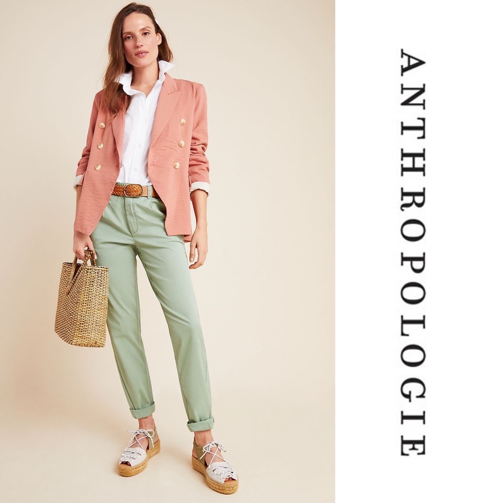 Anthropologie Pink Blazer and Green Pants Set